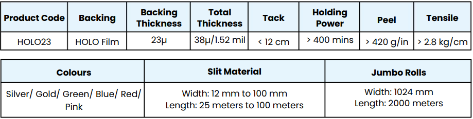 Decorative Holographic Tapes - Technical Specifications