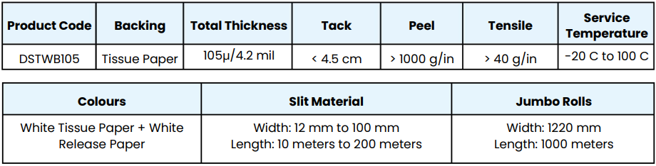 Double Sided Tissue Tape Acrylic - Technical Specifications