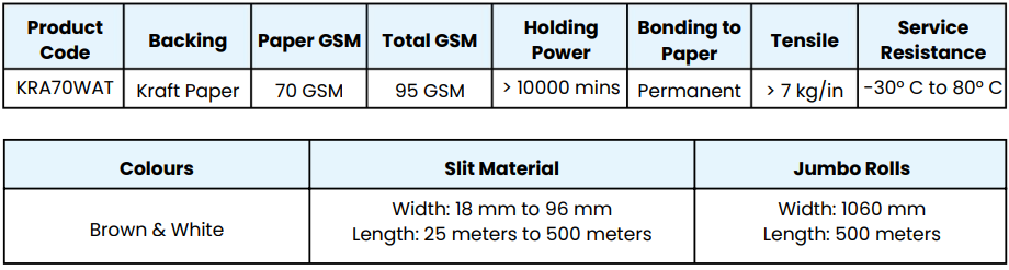 Water Activated Kraft Paper Tape - Technical Specifications