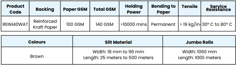 Reinforced Water Activated Paper Tape - Technical Specifications