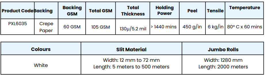 Automotive Masking Tape Grade PXL6030 - Technical Specifications