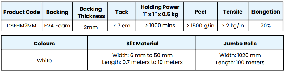 Double Side Mounting Tape - Technical Specifications