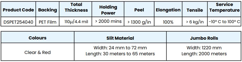 Double Sided Polyster Tape - Technical Specifications