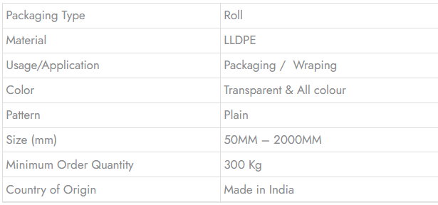STRETCH FILM (REGULAR) - Technical Specifications