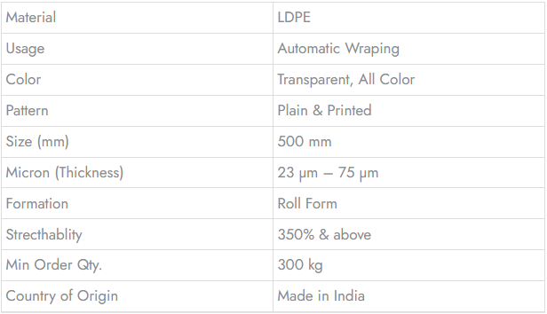 STRETCH FILM (MACHINE GRADE) - Technical Specifications