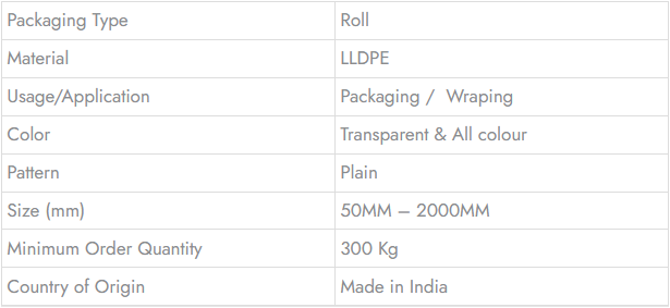 STRETCH FILM (BABY ROLLS) - Technical Specifications