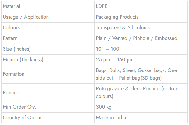 SHRINK FILM (LDPE)  - Technical Specifications
