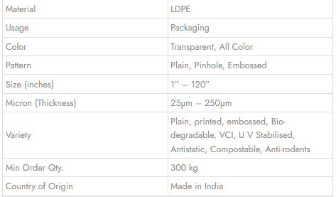 LD TUBING ROLLS  - Technical Specifications