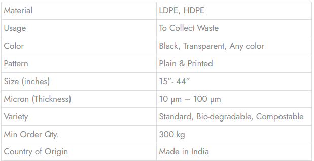 Garbage Bag - Technical Specifications
