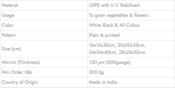 Grow Bags - Technical Specifications