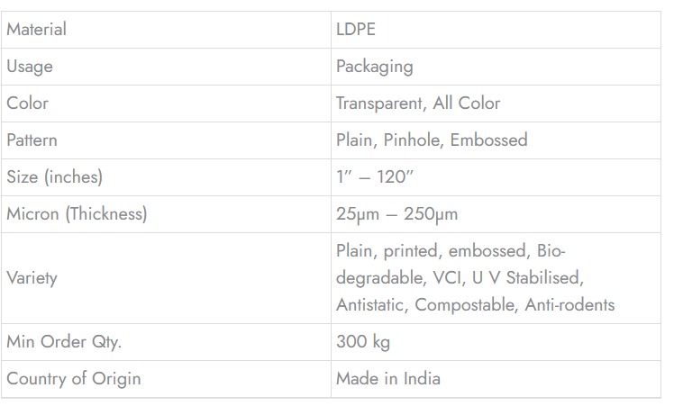 Pallet Covers (LDPE) - Technical Specifications
